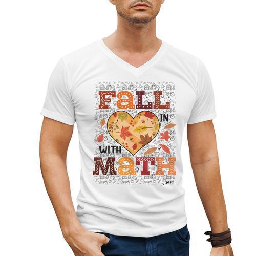 Fall Teacher Fall In Love With Math Math Thanksgiving For Men Women Men's V-Neck T-Shirt - teacherstshirts.com CA