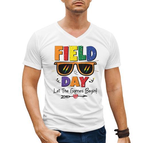 Field Day 2025 Let The Games Begin Kids Boys Girls Teachers Men's V-Neck T-Shirt - teacherstshirts.com CA