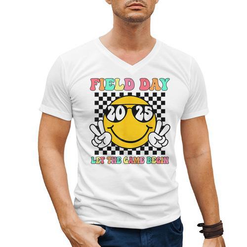 Field Day 2025 Let The Games Begin Yellow Team Teachers Kids Men's V-Neck T-Shirt - teacherstshirts.com CA