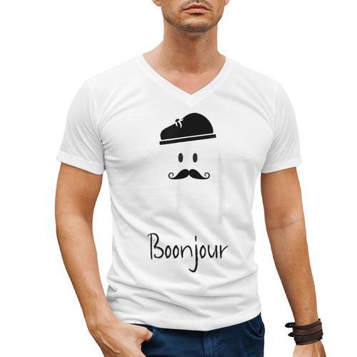 French Teacher Halloween Bonjour Ghost Men's V-Neck T-Shirt - teacherstshirts.com AU
