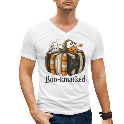 Fun Fall Book Lover Cute Teacher Student Halloween Men's V-Neck T-Shirt - teacherstshirts.com UK