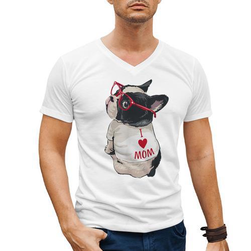 Girls I Heart Mom Love Mama Boston Terrier Dog Lover Men's V-Neck T-Shirt - Bostonterriersmerch.com