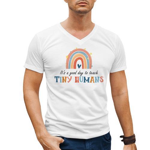 Good Day To Teach Tiny Humans Rainbow Teacher Men's V-Neck T-Shirt - teacherstshirts.com CA