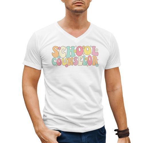 Groovy School Counselor Back To School Teacher Counseling Men's V-Neck T-Shirt - teacherstshirts.com