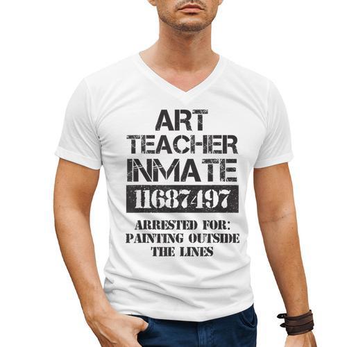 Halloween Art Teacher Prisoner Costume Men's V-Neck T-Shirt - teacherstshirts.com UK