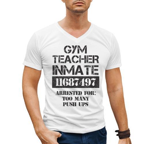 Halloween Gym Teacher Prisoner Costume Men's V-Neck T-Shirt - teacherstshirts.com UK