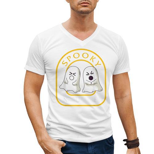 Halloween Math Teacher Cottagecore Spooky Inequalities Ghost Men's V-Neck T-Shirt - teacherstshirts.com AU