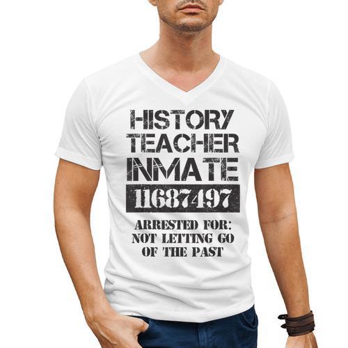 Halloween History Teacher Prisoner Costume Men's V-Neck T-Shirt - teacherstshirts.com UK