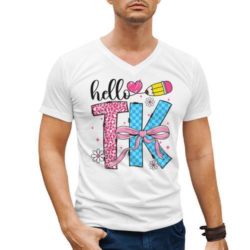 Hello TK Transitional Kindergarten Back To School Teacher Men's V-Neck T-Shirt - teacherstshirts.com DE