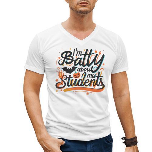 I'm Batty About My Students Watercolor Bat Teacher Halloween Men's V-Neck T-Shirt - teacherstshirts.com AU