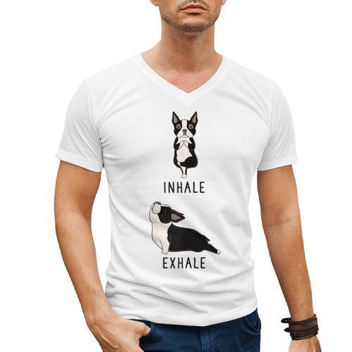 Inhale Exhale Yoga Boston Terrier Tshirt Men's V-Neck T-Shirt - Bostonterriersmerch.com