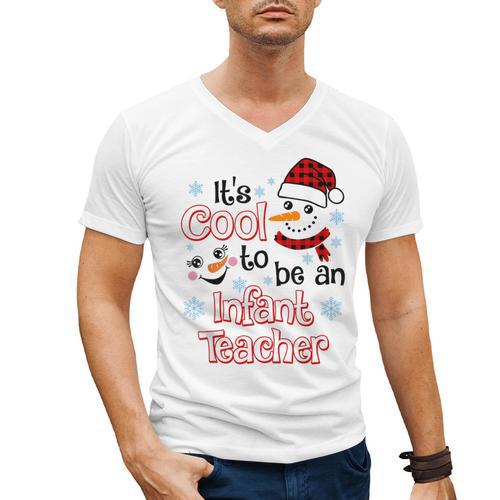 It's Cool To Be a Infant Teacher Snowman Winter Christmas Men's V-Neck T-Shirt - teacherstshirts.com UK