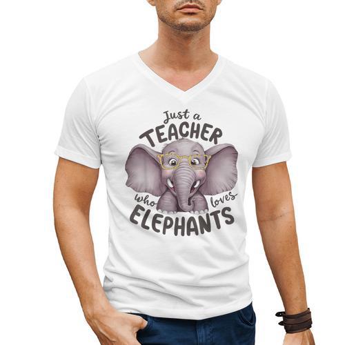 Just a Teacher Who Loves Elephants Elephant Lover Educator Men's V-Neck T-Shirt - teacherstshirts.com AU