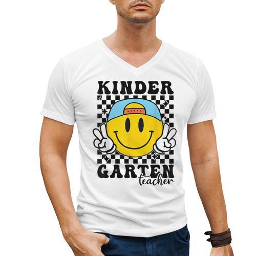 Kindergarten Teacher Hippie Smile Face Back School Men's V-Neck T-Shirt - teacherstshirts.com