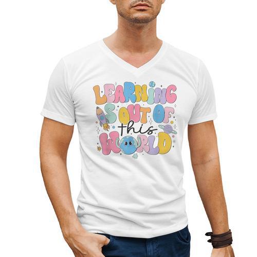 Learning Is Out Of This World Solar System Science Teacher Men's V-Neck T-Shirt - teacherstshirts.com