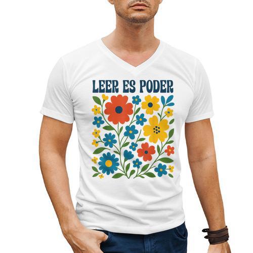 Leer Es Poder Cute Floral Boho Spanish Teacher Reading Men's V-Neck T-Shirt - teacherstshirts.com DE