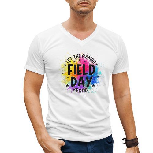 Let The Games Begin Field Day Fun Day Teachers Boys Girls Men's V-Neck T-Shirt - teacherstshirts.com CA