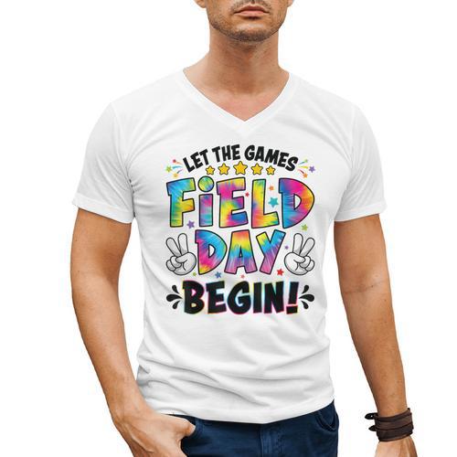 Let The Games Field Day Begin Tie Dye Adults Teacher Kids Men's V-Neck T-Shirt - teacherstshirts.com