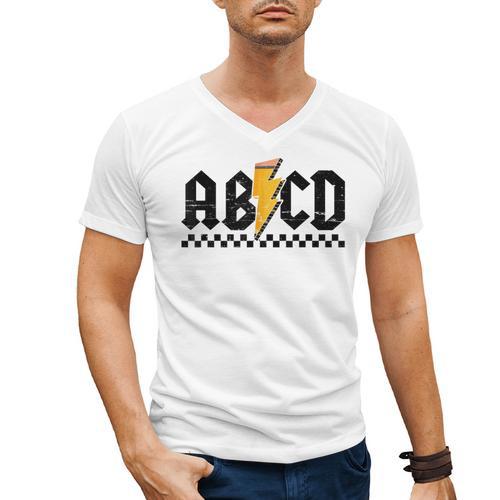 Lightning Pencil Rock'n Roll ABCD Teacher Back To School Kid Men's V-Neck T-Shirt - teacherstshirts.com AU