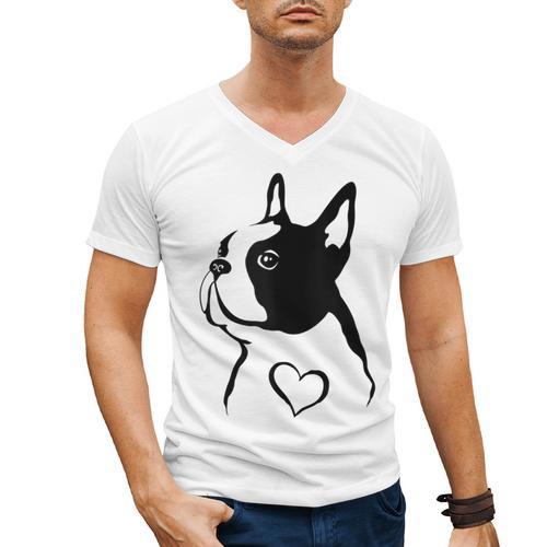 I Love My Boston Terrier Dog With Heart Men's V-Neck T-Shirt - Bostonterriersmerch.com