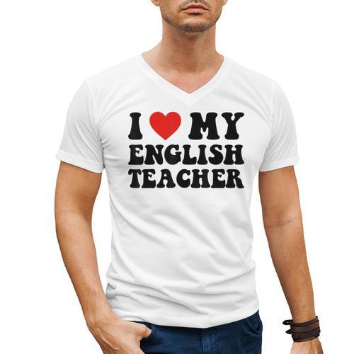 I Love My English Teacher Heart English Language Teachers For Men Women Kids Men's V-Neck T-Shirt - teacherstshirts.com AU