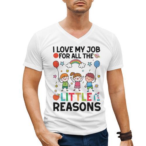 Love Job For Little Reasons Daycare Teacher Graphic Men's V-Neck T-Shirt - teacherstshirts.com AU