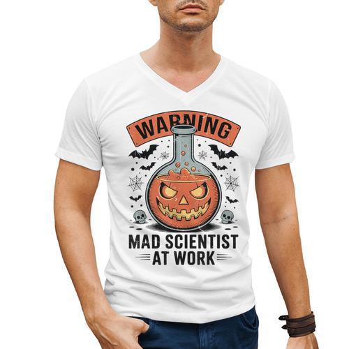 Mad Scientist Pumpkin Science Teacher Halloween Costume Kids Men's V-Neck T-Shirt - teacherstshirts.com UK