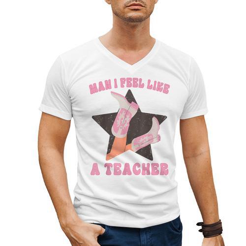 Man I Feel Like A Teacher Retro Western Country Cowgirl Men's V-Neck T-Shirt - teacherstshirts.com DE