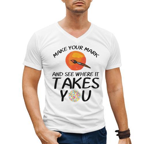 Make Mark Paintbrush International Dot Day Art Teacher Men's V-Neck T-Shirt - teacherstshirts.com