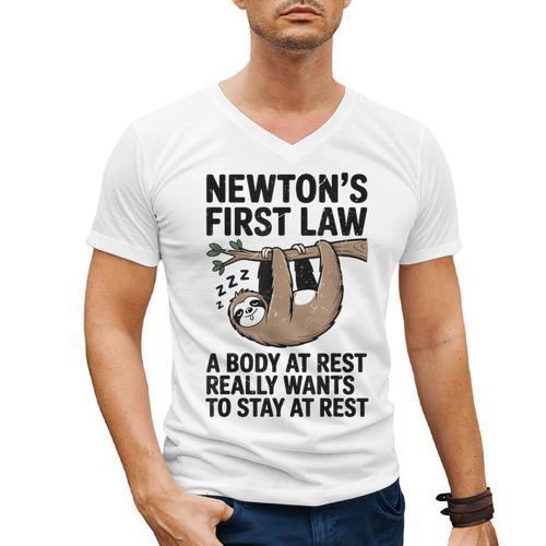 Newtons First Law Physics Jokes Science Teacher Men's V-Neck T-Shirt - teacherstshirts.com