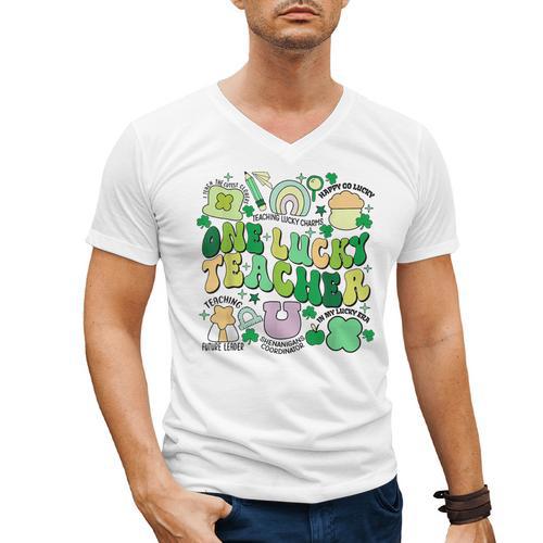 One Lucky Teacher St Patrick's Day Irish Teacher Lucky Era Men's V-Neck T-Shirt - teacherstshirts.com