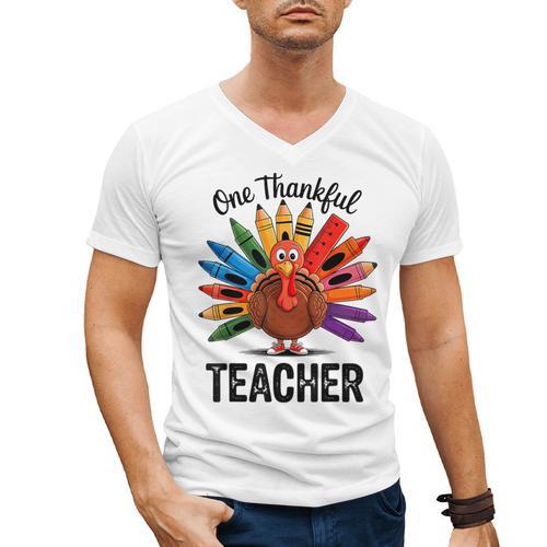 One Thankful Teacher Thanksgiving TurkeyCute Pencil Men's V-Neck T-Shirt - teacherstshirts.com UK
