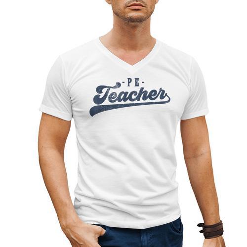 PE Teacher Cute Vintage Graphic Physical Education Teacher Men's V-Neck T-Shirt - teacherstshirts.com CA