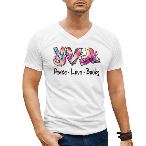 Peace Love Books Librarian Teacher Life Book Library Tie Dye Men's V-Neck T-Shirt - teacherstshirts.com AU