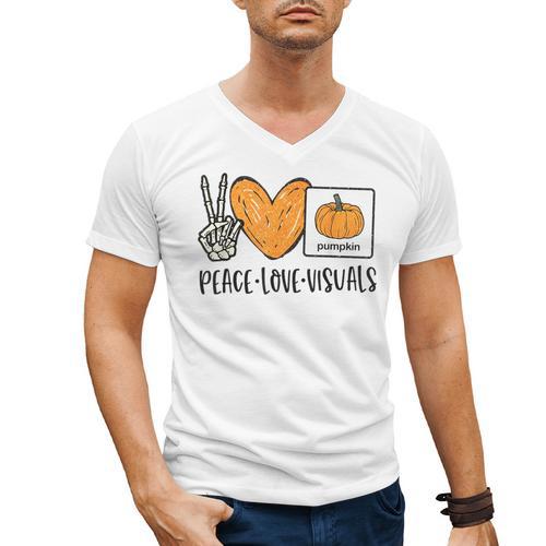 Peace Love Visuals Sped Teacher Pumpkin Skeleton Halloween Men's V-Neck T-Shirt - teacherstshirts.com AU