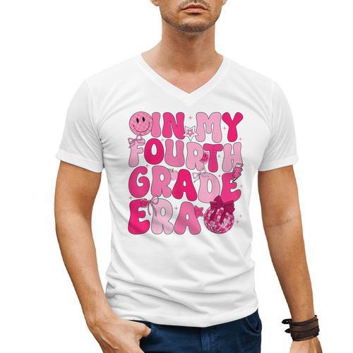 Pink Fourth Grade Era 4th Back To School Grade Teacher Men's V-Neck T-Shirt - teacherstshirts.com CA