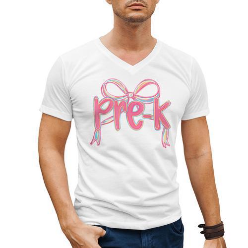 Preppy Pre k Back To School Pre-k Teachers Girls Cute Bow Men's V-Neck T-Shirt - teacherstshirts.com AU