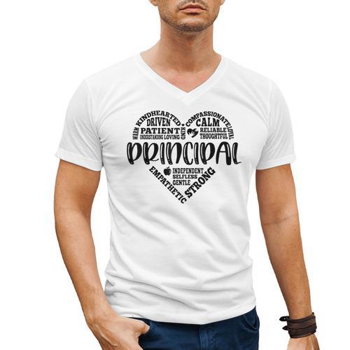 Principal Heart Life School Principal Teacher Appreciation Men's V-Neck T-Shirt - teacherstshirts.com UK