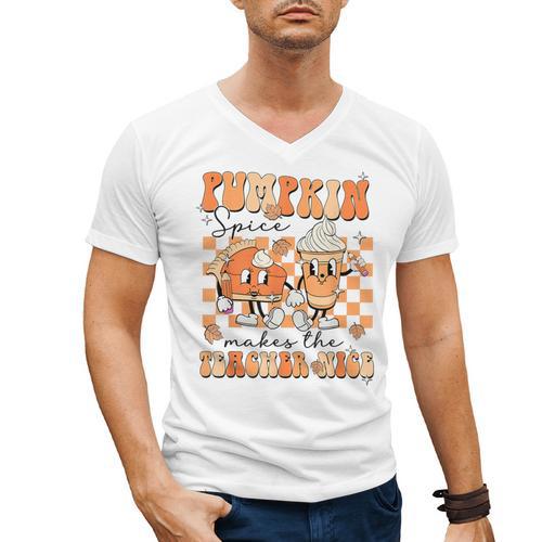 Pumpkin Spice Makes The Teacher Nice Teacher Graduation Men's V-Neck T-Shirt - teacherstshirts.com DE