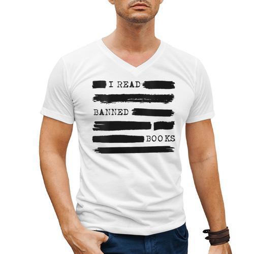 I Read Banned Books Banned Books Week Librarian Teacher Men's V-Neck T-Shirt - teacherstshirts.com AU