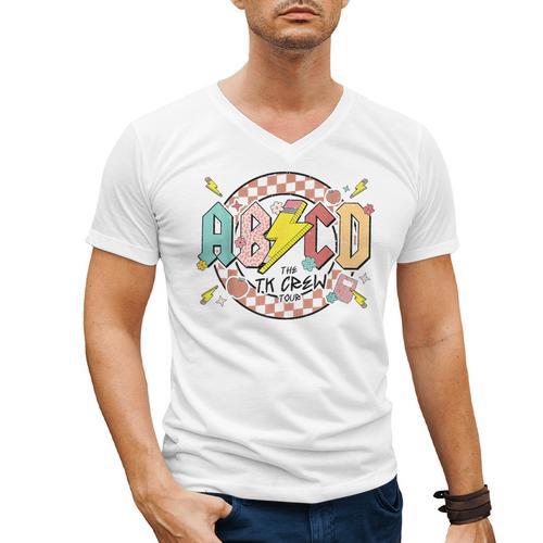 Retro ABCD Transitional Kindergarten Teacher Tour TK Teacher Men's V-Neck T-Shirt - teacherstshirts.com AU