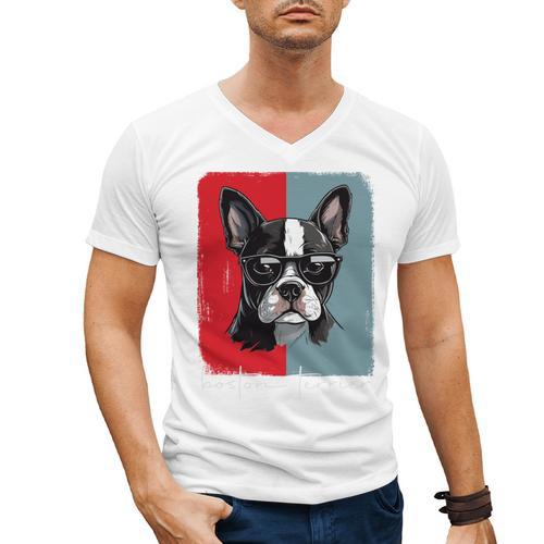 Retro Boston Terrier Dog Lover Bostie Mom Dad Dog Owner Men's V-Neck T-Shirt - Bostonterriersmerch.com