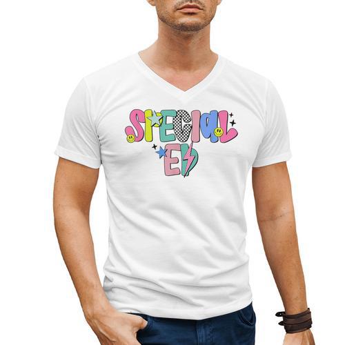 Retro Checkered Special Education Teacher Back To School Men's V-Neck T-Shirt - teacherstshirts.com AU