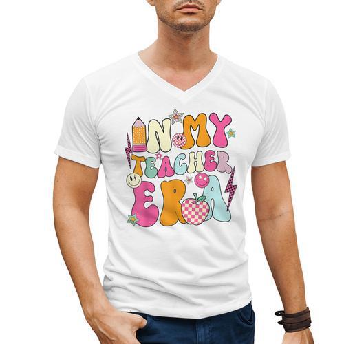 Retro Groovy In My Teaching Era Best Teacher Appreciation Men's V-Neck T-Shirt - teacherstshirts.com AU