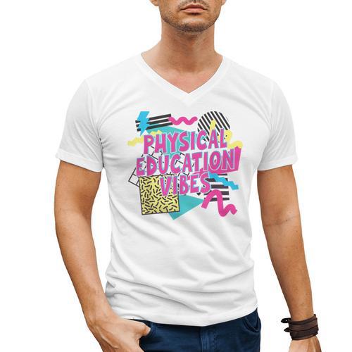 Retro Physical Education Vibes Gym Teacher Phys Ed Teacher Men's V-Neck T-Shirt - teacherstshirts.com UK