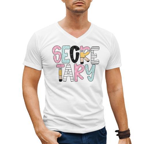 Retro Secretary Back To School Teacher Appreciation Men's V-Neck T-Shirt - teacherstshirts.com DE