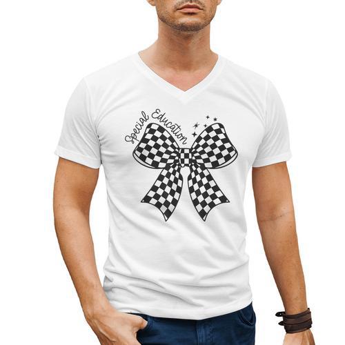 Retro Special Education Squad Coquette Bow SPED Teacher Men's V-Neck T-Shirt - teacherstshirts.com