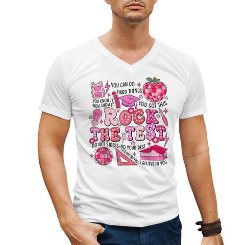 Rock The Test Testing Day Don't Stress Do Your Best Teacher For Men Women Girls Kids Men's V-Neck T-Shirt - teacherstshirts.com CA