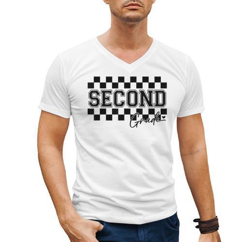 Second Grade Checkered Teacher 1st Day Back To School Women Men's V-Neck T-Shirt - teacherstshirts.com