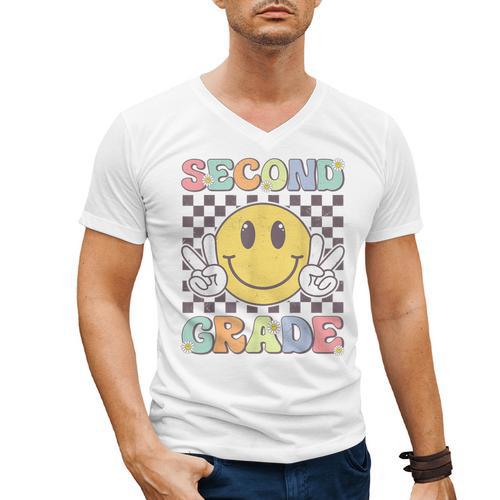 Second Grade Teachers Boys Girls Smile Face 2nd Grade Team Men's V-Neck T-Shirt - teacherstshirts.com AU